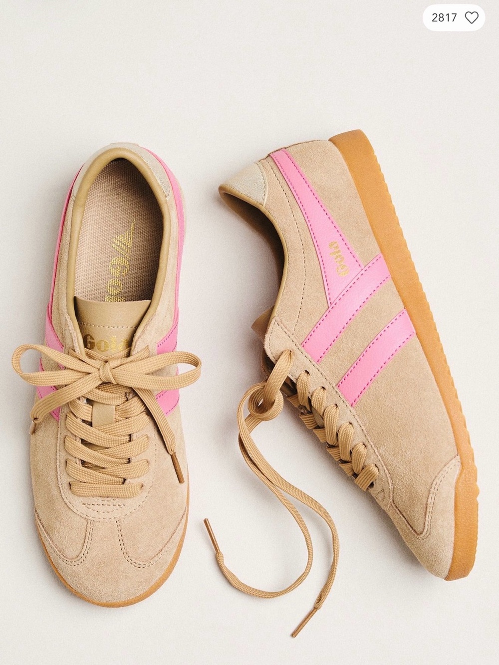 Gola Beige Suede Sneakers with Pink Stripes - Picture 1 of 3